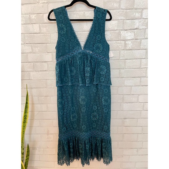 NWT Perfect Christmas dress Foxidox Teal/Blue Lace CROCHET EMILIA Anthropologie - Picture 4 of 9